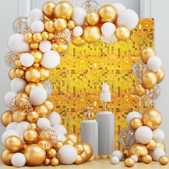 24PCS Gold Shimmer Wall Backdrop, Laser Square Sequin Photo Backdrops Panel - Image 4