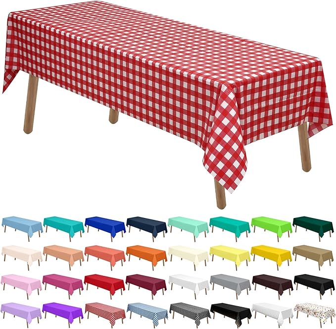 Red Gingham Checkered Plastic Tablecloths 2 Pack Disposable Table Covers 54 x by PartyUlyja