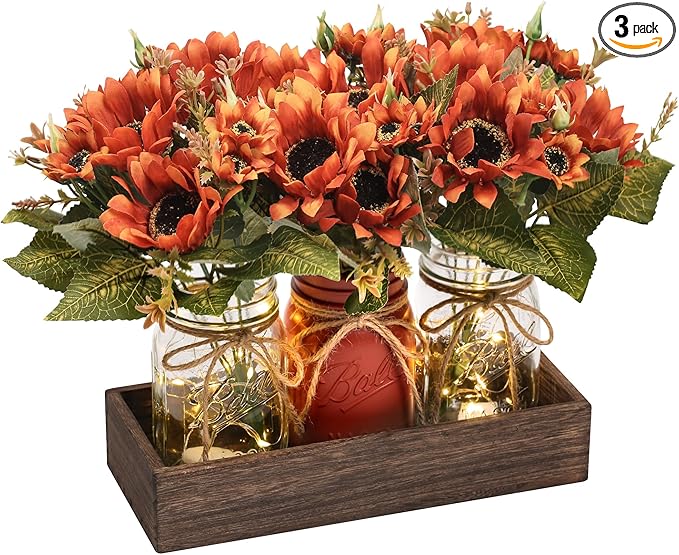 3 Pcs Fall Mason Jar Centerpiece Table Decorations by Unknown
