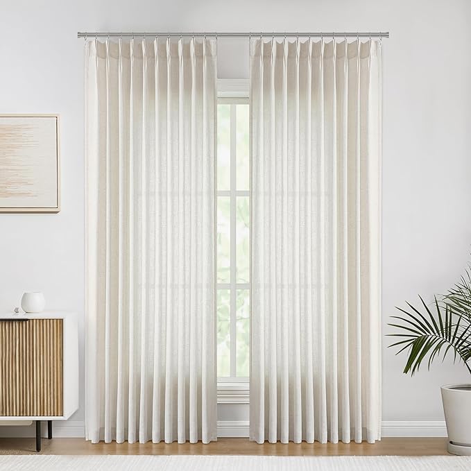 Vision Home Natural Pinch Pleated Semi Sheer Curtains Textured Linen Blended - Image 2