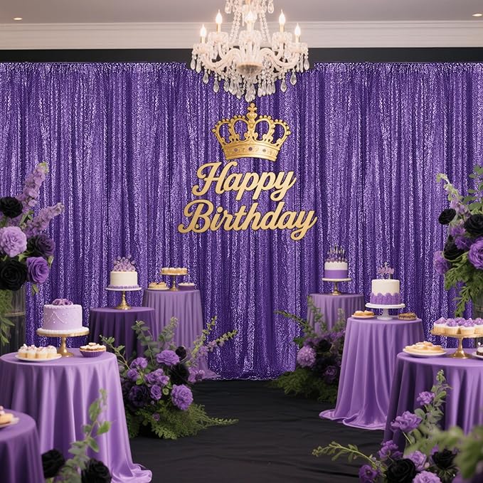 Purple Sequin Backdrop Curtain 4 Pieces 2FTx8FT Glitter Photography Backdrop - Image 9