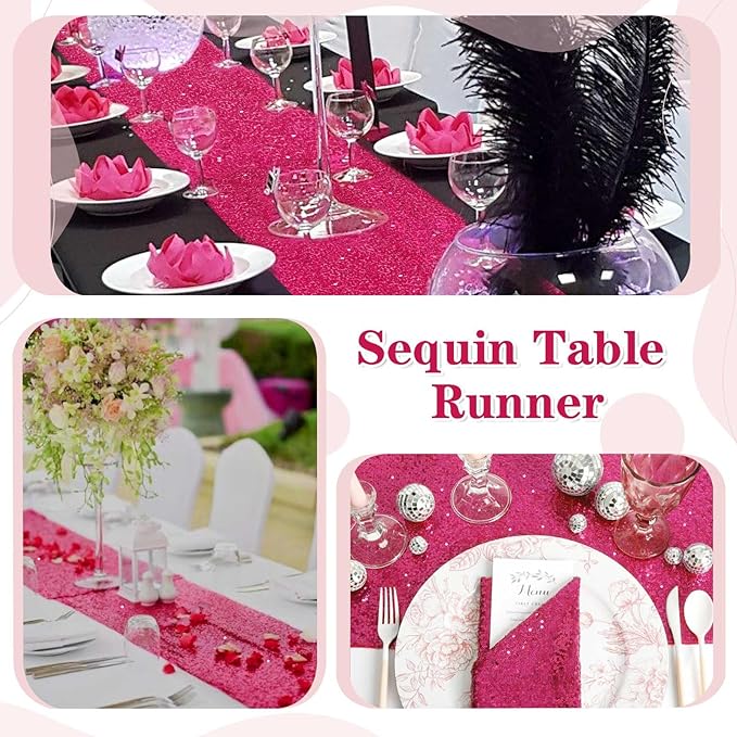 Fuchsia Table Runners 10 Pieces 12x72 Inches Sequin Glitter Table Runner - Image 7