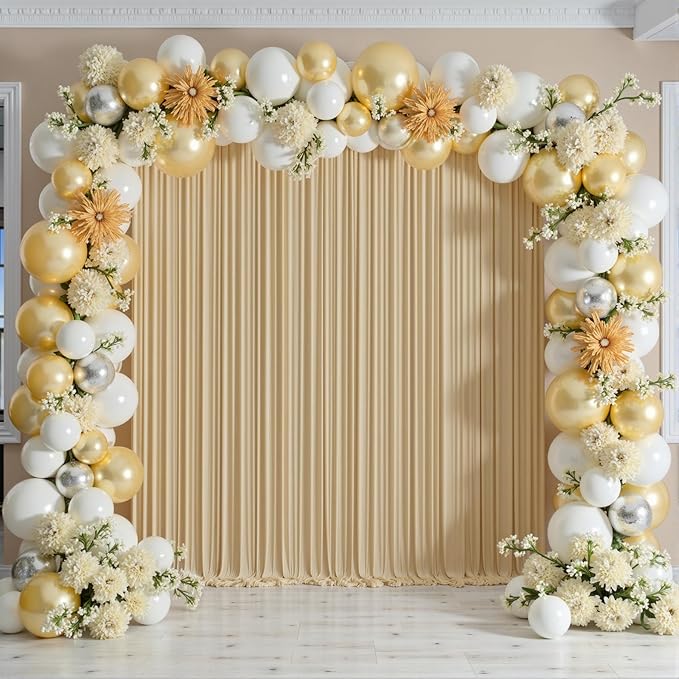 50ftx12ft Wrinkle Free Beige Backdrop Curtain, 10 Panels 12FT Height Beige - Image 6