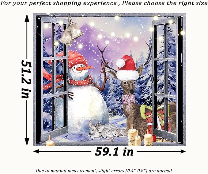 QGHOT Christmas Window Tapestry Wall Hanging Christmas Backdrop Winter Window - Image 7