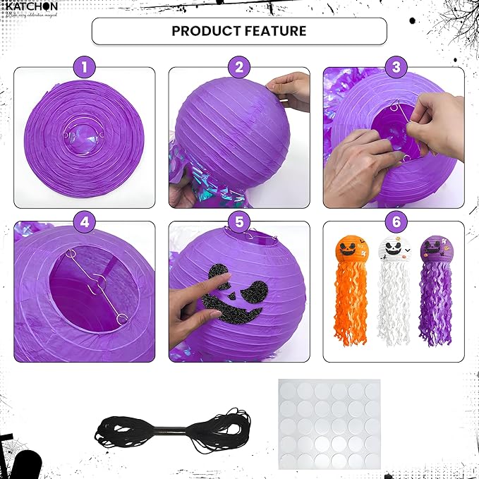 KatchOn, Halloween Paper Lanterns & Honeycomb Set – Pack 6 | Hanging Halloween - Image 3
