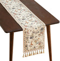 ISAENNE Designer Linen Table Runner 118 Inches Extra Long, Elegant Floral Bird by Isaennehomedecoration