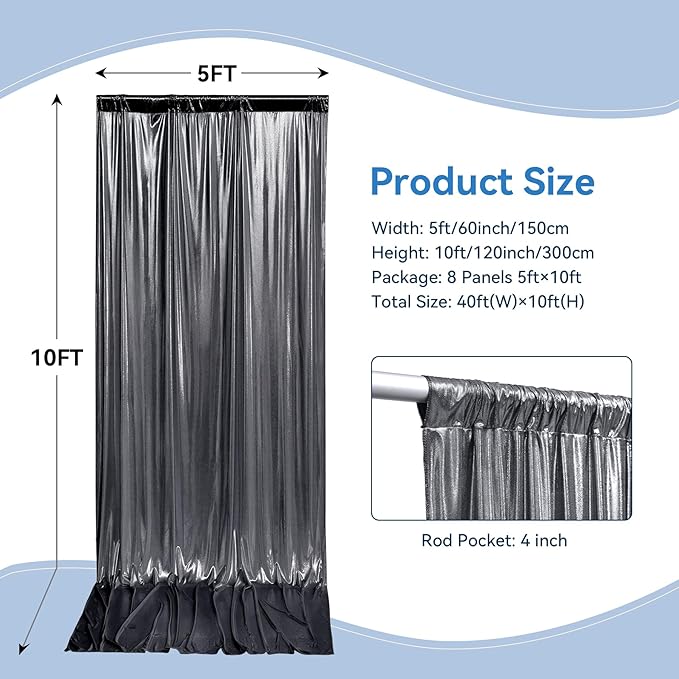 40x10 ft Wrinkle Free Black Silver Sequin Backdrop Curtain - Image 4