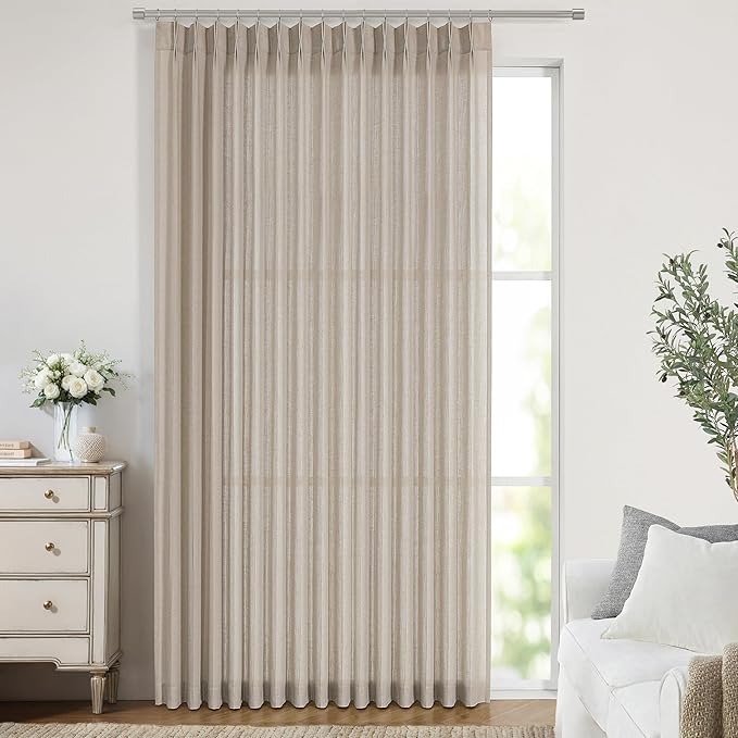 Vision Home Sand Pinch Pleated Semi Sheer Curtains Textured Linen Blended Light by VisionHome