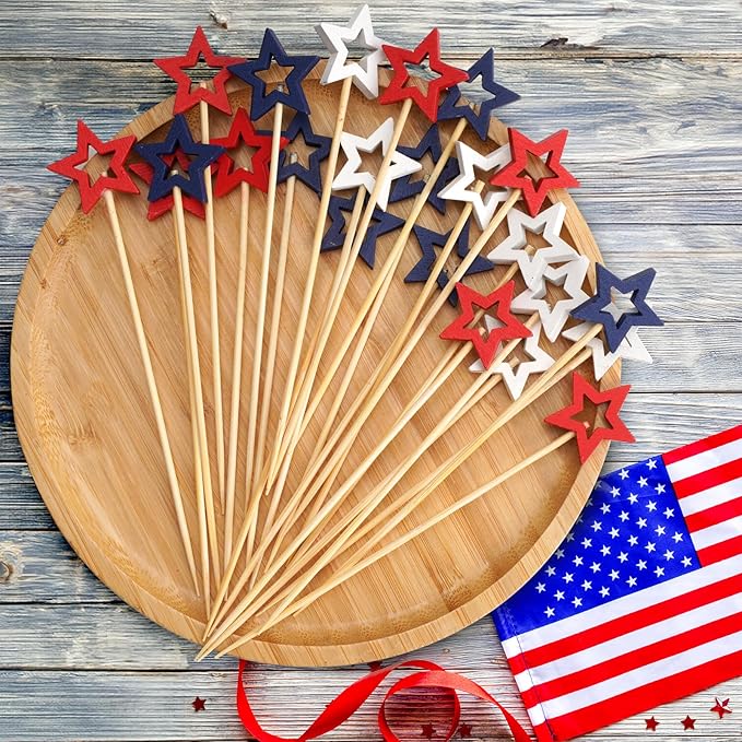 Minisland Big Navy Blue Star Cocktail Picks, 5.5 Inch Long Bamboo Fancy - Image 5