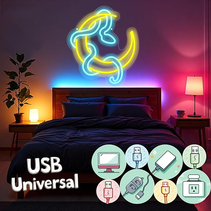 Snake on Moon Neon Sign, Animal Neon Sign, Neon sign Art Bedroom, Snake wall - Image 4