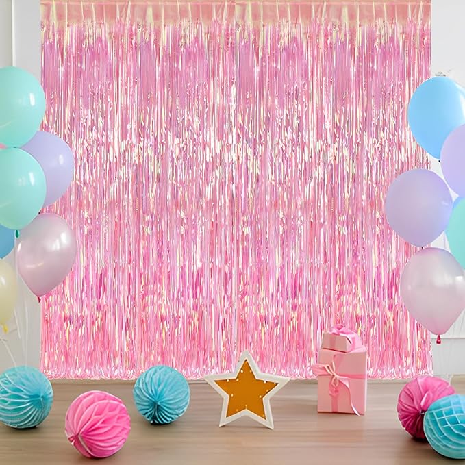 BRAVESHINE Clear Pink Streamers Party Decorations Iridescent Foil Fringe - Image 7