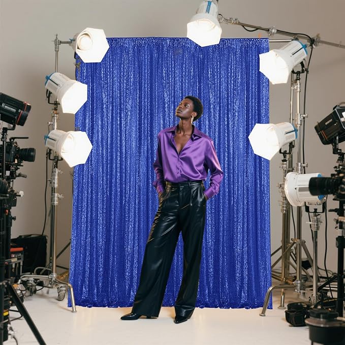 Navy Blue Sequin Backdrop Curtain 2 Pieces 2FTx8FT Glitter Photography Backdrop - Image 4