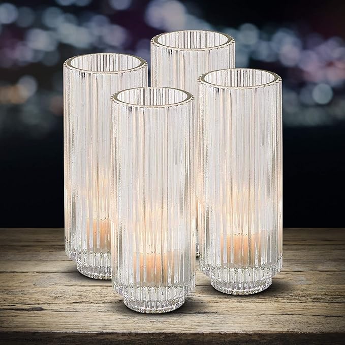 Serene Spaces Living Set of 4 Tall Clear Ribbed Glass Votive Holder, Measures - Image 5