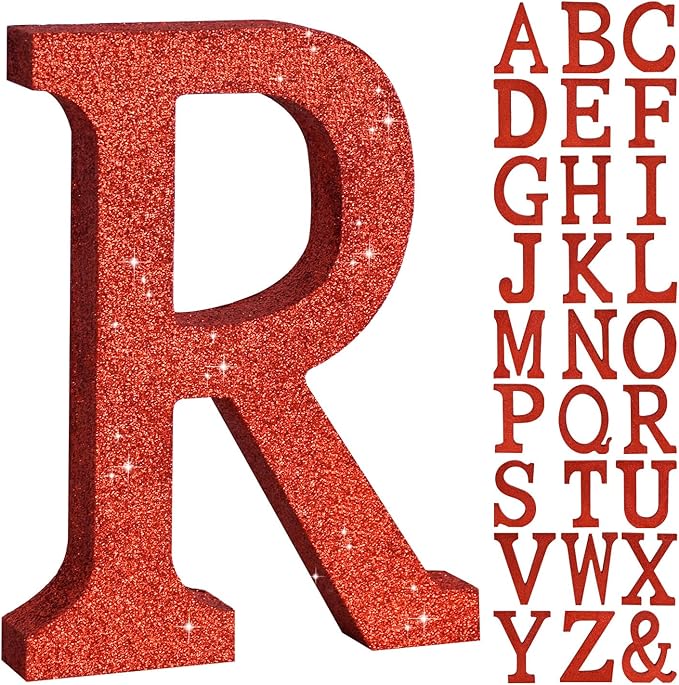 TONIFUL 8 Inch Red Glitter Letter R Table Centerpiece A-Z Red Birthday Party by TONIFUL