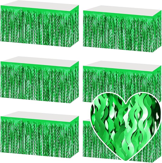 6 Pack 29x108 Inch Green Wave Foil Fringe Table Skirts Metallic Banner by Mebiornt