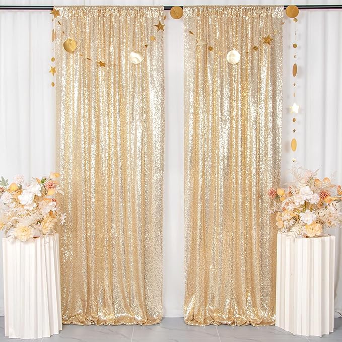 ShinyBeauty Champagne Gold Sequin Backdrop - Image 2
