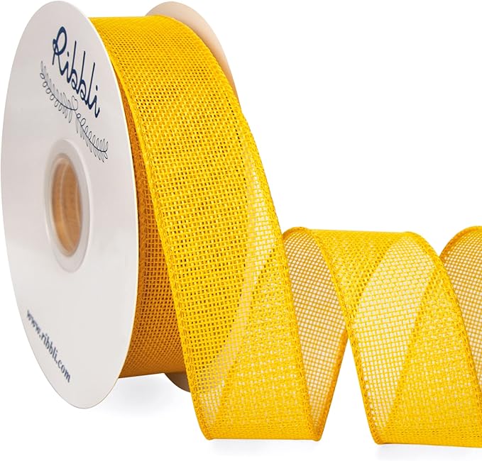Ribbli Yellow Burlap Wired Ribbon, 1-1/2” Inch x Continuous 20 Yard, Big Bows by Ribbli