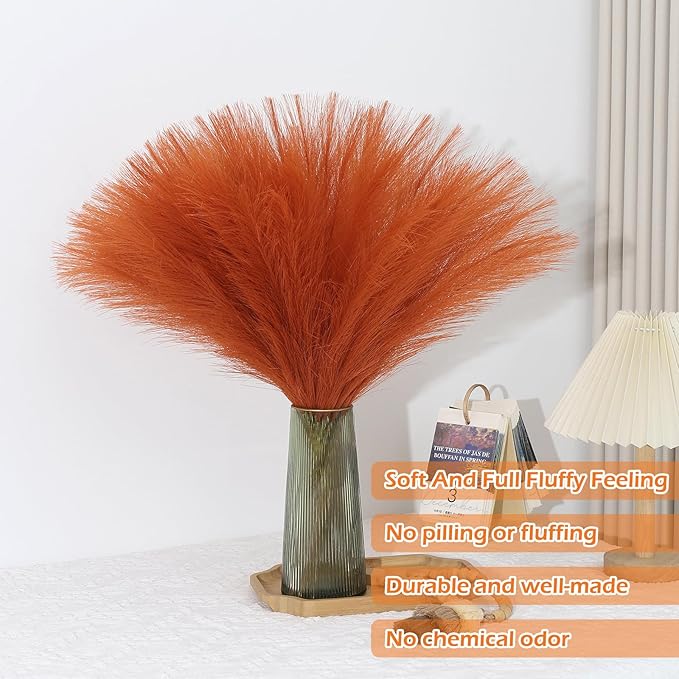 Orange Pampas Grass Decor 30 Pcs 21.7 Inch Faux Pampas Grass Bulk Artificial - Image 2