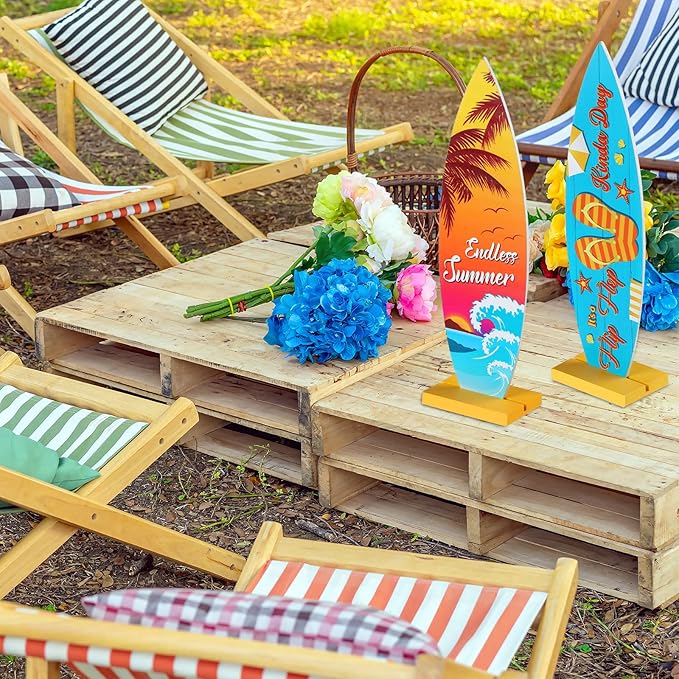 Blulu 4 Pcs Surfboard Table Decorations Surfboard Beach Signs Welcome to - Image 4