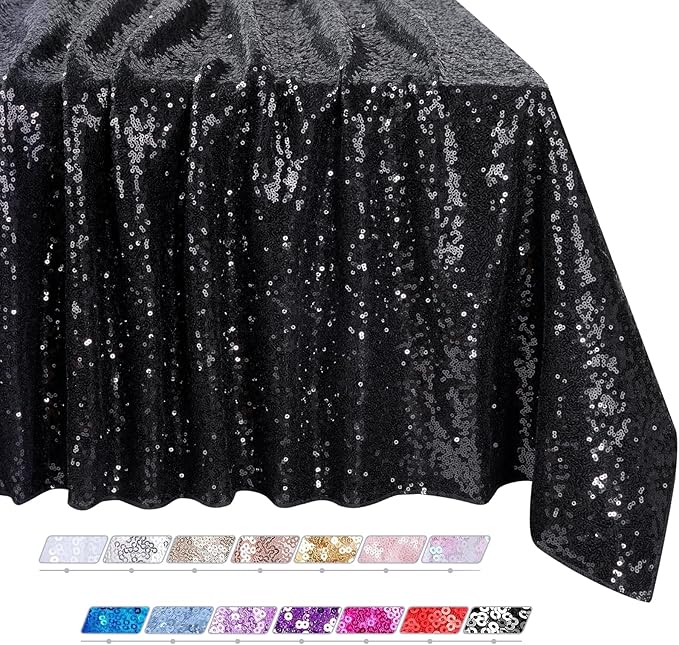 QueenDream Tablecloth 90x156 Rectangle Sequin Tablecloth Black Wedding Table by QueenDream