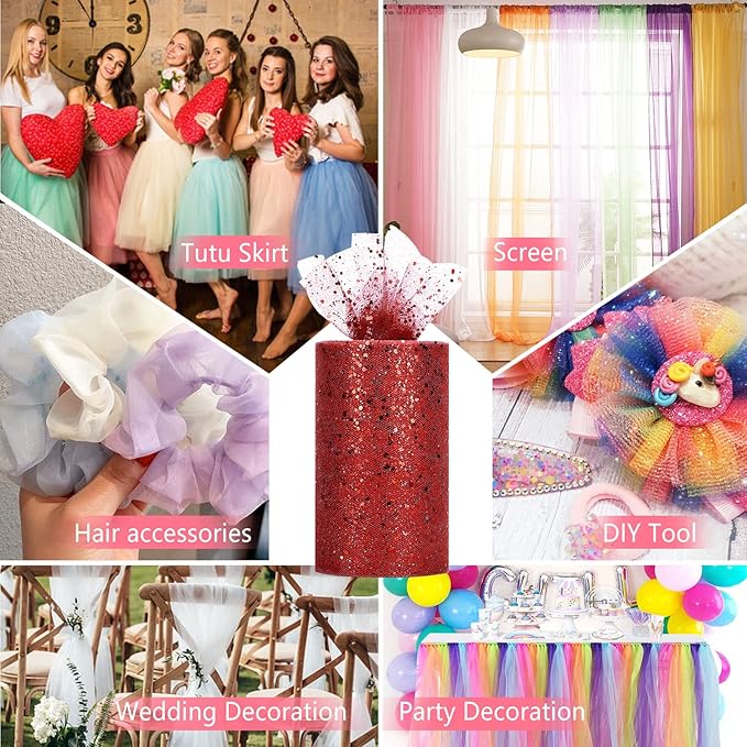 Glitter Tulle Rolls, 6” by 50 Yards Sparkling Tulle Spool Ribbon Sequin Tulle - Image 6