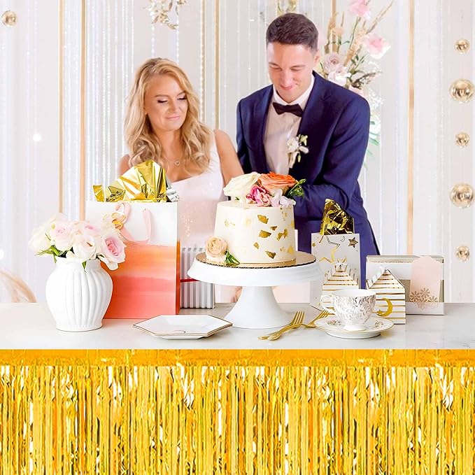 3 Pack 29 x108 Inch Gold Foil Fringe Table Skirts Metallic Banner - Image 5