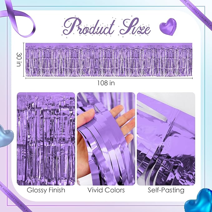 4 Pack Blue Purple Series Table Skirts, 29x108" Metallic Foil Tinsel Fringe - Image 3