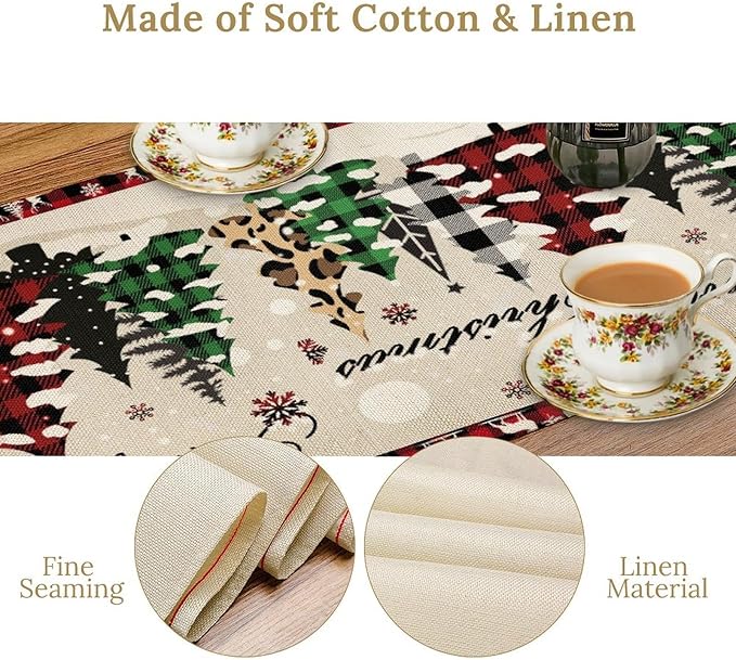 Christmas Tree Table Runner, Farmhouse Xmas Trees Buffalo Plaid Winter - Image 3