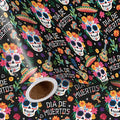 LeZakaa Day of the Dead Wrapping Paper Roll, Colorful Sugar Skulls Maracas by LeZakaa