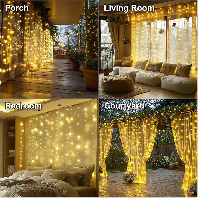 HXWEIYE 300LED Fairy Curtain Lights, 9.8x9.8Ft USB Plug-in 8 Modes Christmas - Image 6