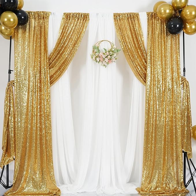 Poise3EHome Gold Sequin Backdrop Curtain 2 Panels 2ft x 8ft Gold Sequin Backdrop - Image 9