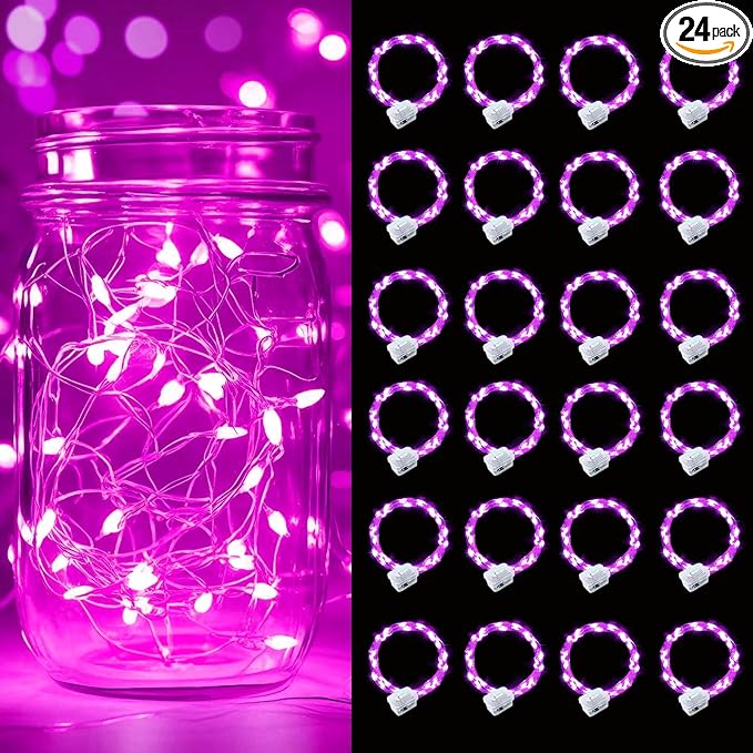 pozzolanas 24 Pack Pink Battery Operated String Lights - 7ft Waterproof Fairy by pozzolanas