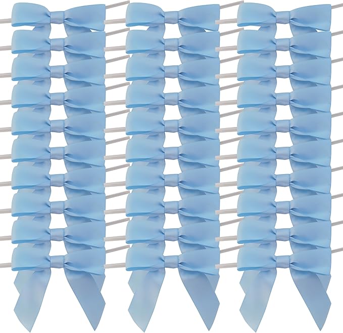 50pcs 3-1/2" Sky Blue Satin Ribbon Bows - Image 2