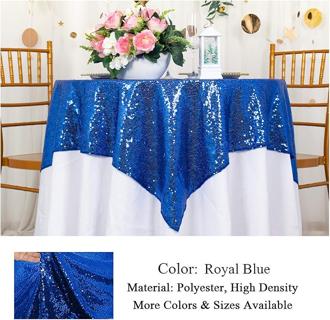 ShinyBeauty Sequin Tablecloth-Royal Blue Sequin Table Overlay and Sequin - Image 4