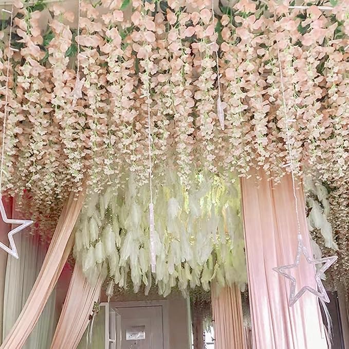 5 Pack Light Pink Wisteria Hanging Flowers Garland, 3.77 Feet Artificial Flower - Image 7