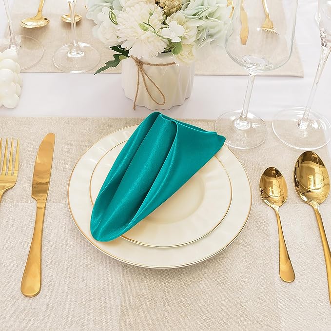50 Pieces Teal Satin Napkins, Silky Soft Smooth Washable Napkins - Image 4