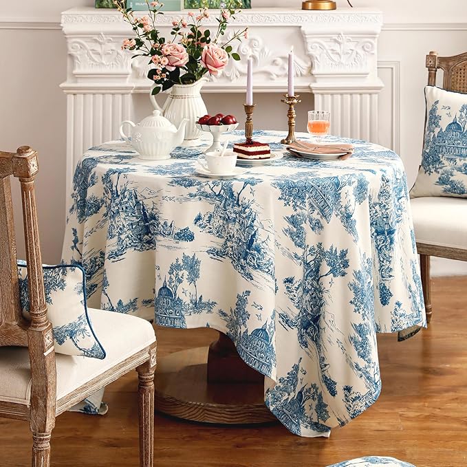 patdrea Designer Vintage Cyan Rectangle Small Tablecloth, Linen Ancient Castle - Image 9