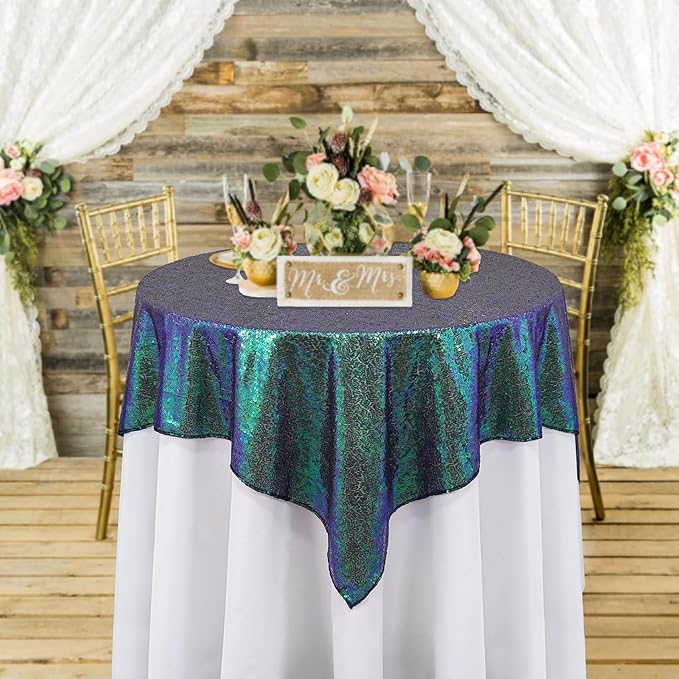 ShinyBeauty Iridescent Green Sequin Tablecloth 54x54” - Image 2
