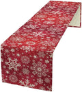 Snowflakes Christmas Table Runner, Winter Holiday Red Table Cloth Kitchen by Unknown