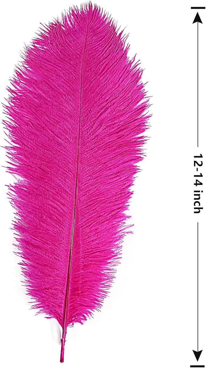 THARAHT Hot Pink Ostrich Feathers 12pcs Large Natural Bulk 12-14Inch 30cm-35cm - Image 2