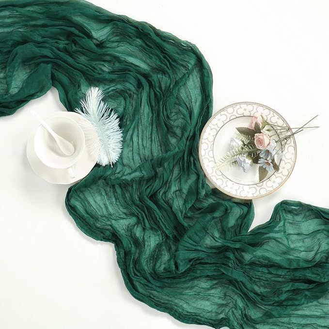 12 Pack Emerald Green Cheesecloth Christmas Table Runner 10ft Boho Gauze Fabric - Image 6
