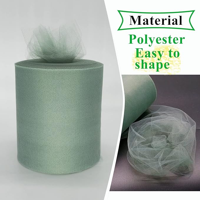 Sage Green Tulle Fabric Rolls 6 Inch by 200 Yards Fabric Spool Tulle Ribbon - Image 4