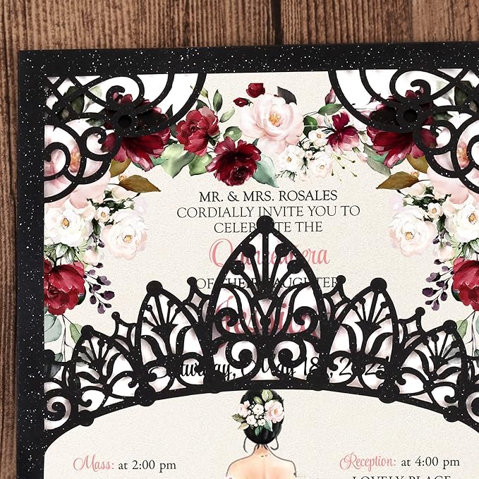 50Pcs Pink Crown Invitations for Quinceanera, 15 year, Sweet 16, Miss XV - Image 4