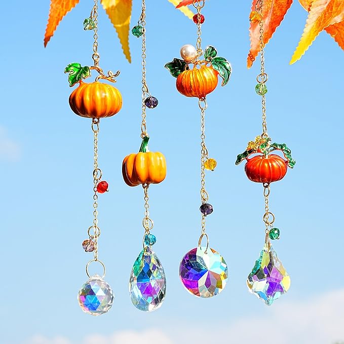 HDCRYSTALGIFTS Set 4 Fall Pumpkin Suncatchers Crystals Sun Catchers Indoor - Image 5