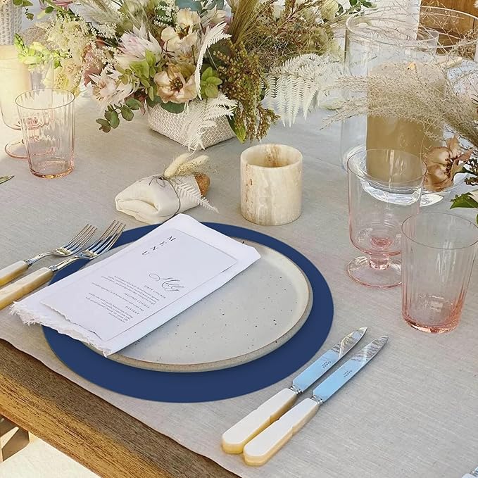 50 Pieces Navy Blue Paper Place Mats Blue Round Disposable Table Mats - Image 7
