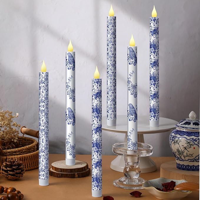 Baquler 6 Pcs Chinoiserie Bird Floral Flameless Candles 10.6 Inch Christmas - Image 3