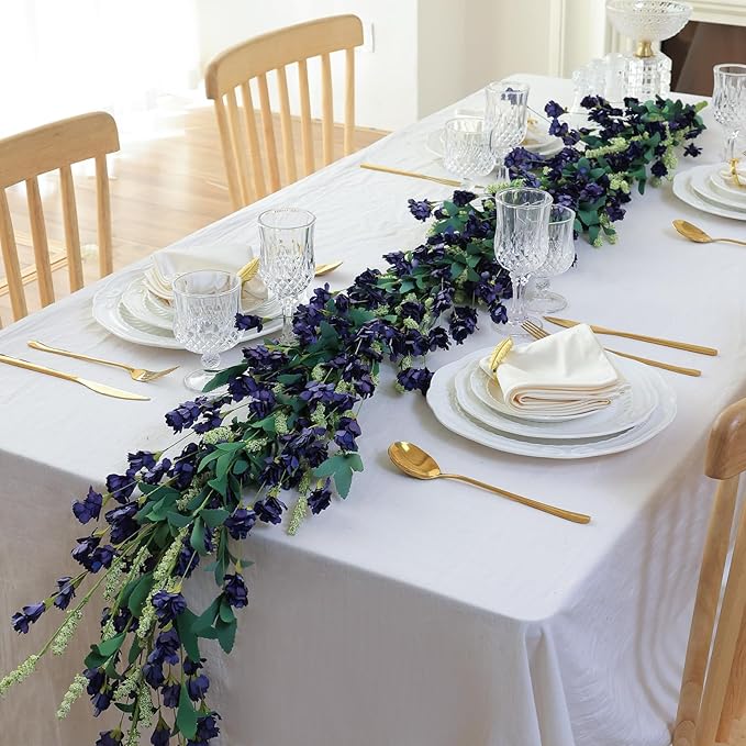 Mizii Blue Artificial Flower Garland 6FT Fake Wildflower Floral Garland Hanging - Image 5