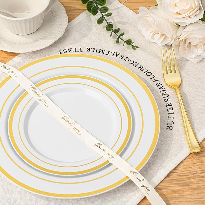 BESTVIP 700PCS Gold Plastic Dinnerware Set - Image 3