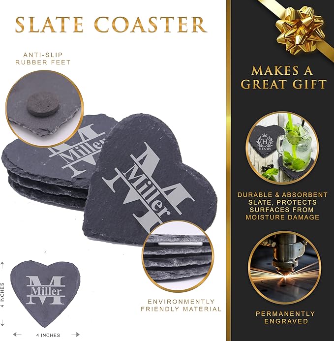 My Personal Memories Custom Engraved Slate Stone Drink Coasters Set of 4 - Image 2