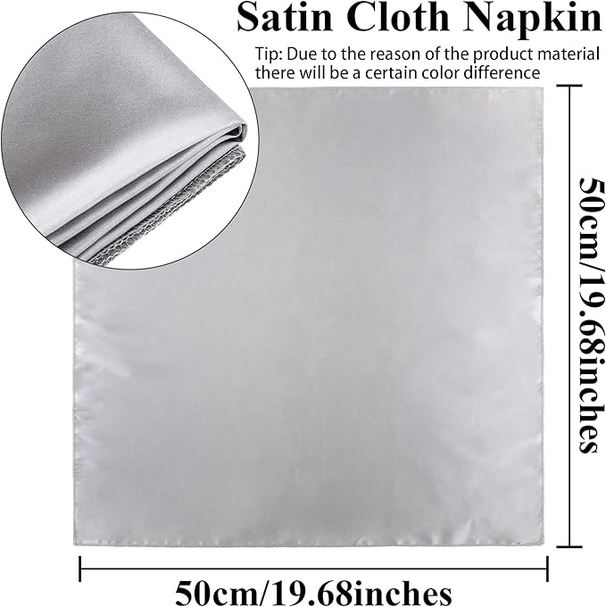 Aneco 12 Pieces Satin Napkin Square 20 x 20 Inches Dinner Napkins Weddings - Image 2